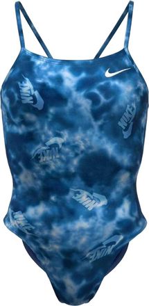 Nike Tie-dye-zwempak met logo-uitsnijding voor dames (Blauw)