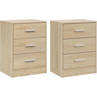 Woltu Set 2 Comodini a 3 Cassetti Cassetto, Rovere Chiaro