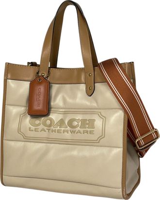 Coach Beige Leather Shoulder Bag Tote Bag (Pre-Owned)
