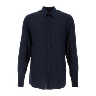 Dolce & Gabbana Formal Shirts, male, Blue, Size: M Silk Crepe De Chine Martini Shirt