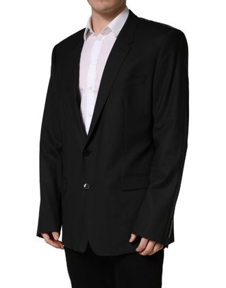 Dolce & Gabbana Mens Black Single Breasted 2 Button Suit Jacket Elastane Virgin Wool
