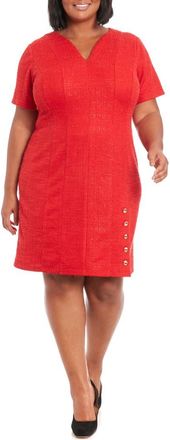 London Times Short Sleeve Side Button Boucl&eacute; Sheath Dress in Red at Nordstrom Rack, Size 16W