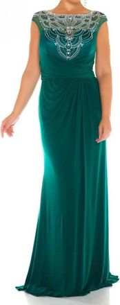 Mac Duggal Illusion Neck Beaded Gown - Plus In Deep Emerald