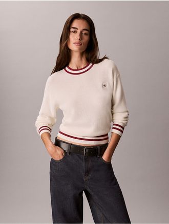 Calvin Klein Jeans Calvin Klein Womens Woven Monologo Crewneck Sweater - White - XL