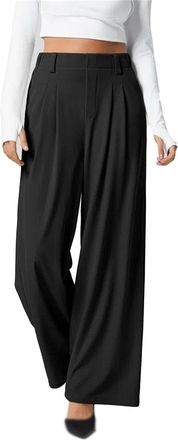 Generic High Waisted Pleated Side Pocket Straight Leg Work Pants, Women High Waisted Business Casual Dress Pants (Black,XXL)