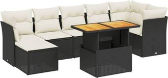 vidaXL Set De Sof&aacute;s De Jard&iacute;n 8 Piezas Y Cojines Rat&aacute;n Sint&eacute;tico Negro Vidaxl