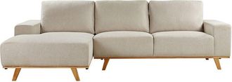Beliani Beliani - Modern Corner Sofa Right Hand Fabric Polyester Upholstery Light Wooden Legs Pillow Back Beige Nora