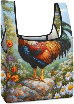 Generic Rooster Shopping Bag Reusable Grocery Tote Bag Foldable Handbag for Travel Picnic
