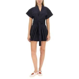 Kenzo Wrap Dresses, female, Blue, Size: S Wool Wrap Kimono Dress
