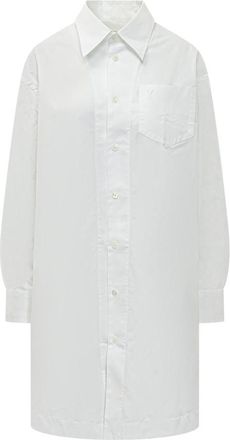 Ami White Solid Shirt Collar Midi Dress