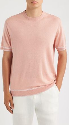 BOSS Norberto Linen Blend Short Sleeve Sweater in Light Past/pink at Nordstrom, Size Xx-Large