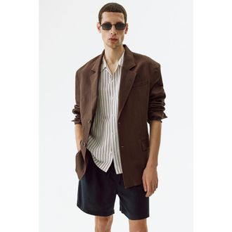 H&M Relaxed-fit linen-blend shorts in Navy Blue at Nordstrom, Size Xx-Large