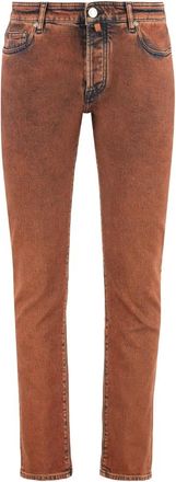 Moorer Regular Fit Jeans met Leren Logo - Heren - Slim Fit Jeans - Oranje - W33 - Katoen - Jeans