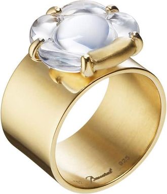 Baccarat Womens B Flower Vermeil Clear Crystal Ring 2803705