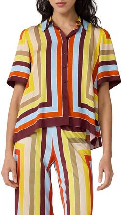 Diane Von F&uuml;rstenberg Alexa Stripe Stretch Silk Button-Up Shirt in Dorian Stripe Multi at Nordstrom, Size Xx-Small