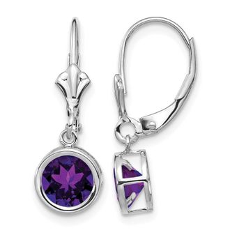 Diamond2Deal 14k White Gold 6mm Amethyst Drop Dangle Earrings