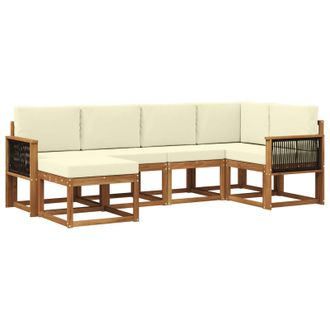 vidaXL Conjunto De Sof&aacute;s De Exterior 6 Pcs Natural Y Crema Vidaxl
