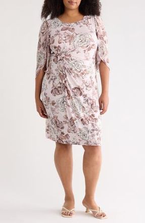 Connected Cape Sleeve Faux Wrap Dress in Dusty Mauve at Nordstrom Rack, Size 16W