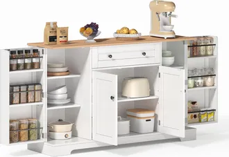 STILVORA Aparador De Cocina Con 1 Cajon, 4 Puertas Y Estantes Ajustables, En Mdf, Para Cocina Y Comedor, 138 Cm, Natural Y Blanco