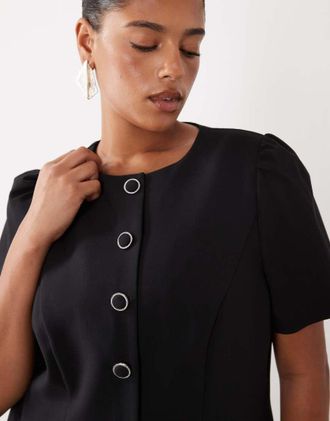 Forever New vestito corto strutturato con maniche a palloncino e bottoni, nero