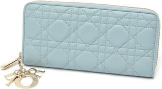 Dior Light Blue Leather Long Wallet (Bi-Fold) (Pre-Owned)