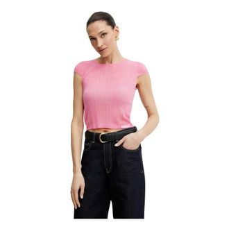 Pinko Pinko - Ronde hals T-shirt - Dames - Truien - Roze - Maat: L Katoen