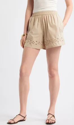 Treasure & Bond Embroidered Poplin Shorts in Beige Humus at Nordstrom, Size Xx-Small