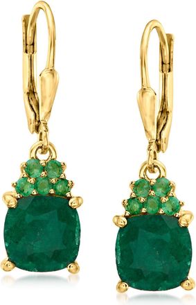 Ross-Simons Emerald Drop Earrings in 18kt Gold Over Sterling