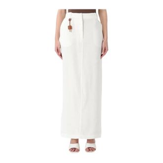 Elisabetta Franchi Maxi Skirts, female, White, Size: XS Linen-Blend Gabardine Skirt