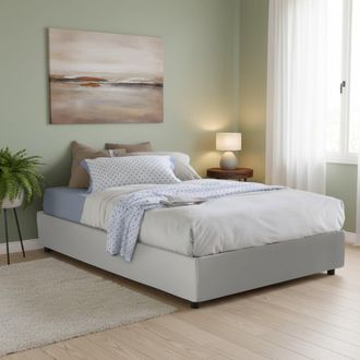 Dmora Dmora - Cama Matrimonial Ddel, Cama Contenedor Con Tapizado En Ecopiel, 100% Made In Italy, Apertura Frontal, Adecuado Para Colch&oacute;n 140x190 Cm, Blanco