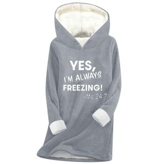 Generic Yes Im Always Freezing Sweatshirts for Women Sherpa Hoodies Trendy Fleece Lined Jumper Long Sleeve Fuzzy Cozy Sweatshirt Winter Casual Warm Sweater Pu