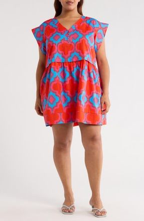Sugarlips Devany Jolene Abstract Print Cotton Trapeze Dress in Red/blue/multi at Nordstrom, Size 2X