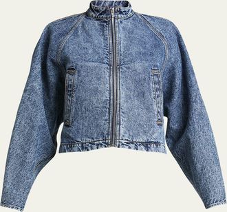 Alaia Denim Zip-Up Jacket with Rounded Sleeves