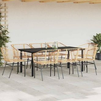 Berkfield Home Beautiful 9 Piece Garden Dining Set Brown Poly Rattan Glass