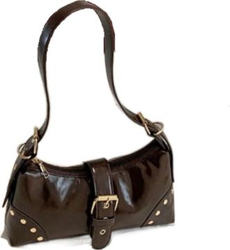 Generic Vintage Single Pu Leather Shoulder Underarm Bag, Solid Color Casual Buckle Armpit Handbag(Coffee)