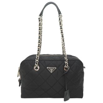 Prada Black Nylon Leather Tote Bag (Pre-Owned)