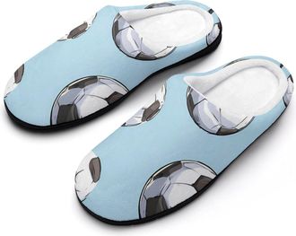 Generic Soccer Footballs Pattern Slippers Men Winter Warm Cotton Anti-Slip Indoor Slip-Ons House Shoes