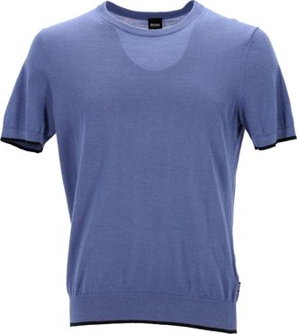 BOSS Boss Persimo Knitted T-Shirt in Blue Ramie