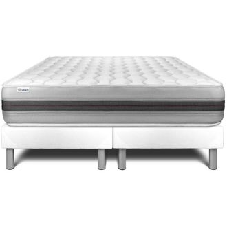 VITALIT Vitalit - Base Tapizada Blanco + Colch&oacute;n Con Muelles Y Viscoel&aacute;stica 2x90x200