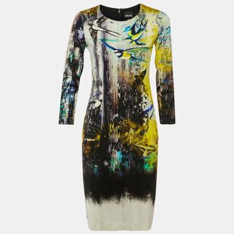 Just Cavalli Multicolor Bird Print Jersey Sheath Dress