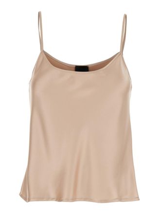 Plaîn Beige Top With Spaghetti Straps In Satin Woman