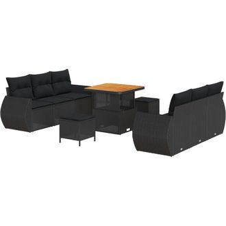 vidaXL Garden Sofa Set 9 pcs Black Poly rattan and powder-coated steel vidaXL