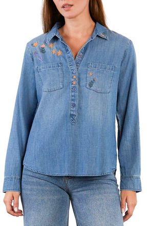BILLY T Floral & Flawless Embroidered Denim Shirt at Nordstrom, Size X-Large