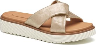 Johnston & Murphy Mitzi Knot Platform Wedge Slide Sandal in Champagne Italian Metallic at Nordstrom, Size 9