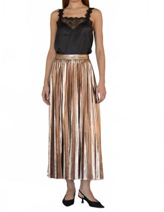 Skies Are Blue Clothing Metallic Pleated Maxi Skirt In Bronze