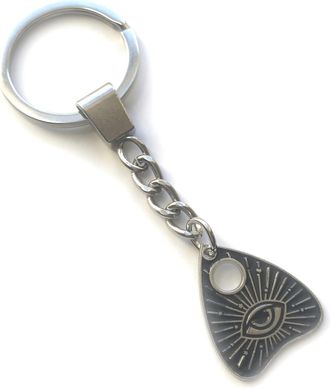 Generic KEYRING - Ouija Planchette Pendant - Black Enamelled Silver Plated. Split Ring. Key Ring. Evil Eye