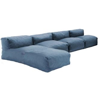 Oviala Mueble de jard&iacute;n modular de 4 plazas con chaise longue azul pac&iacute;fico