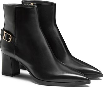 Santoni Womens Leather Mid-Heel Ankle Boot with Decorative Buckle in Black at Nordstrom, Size 10.5