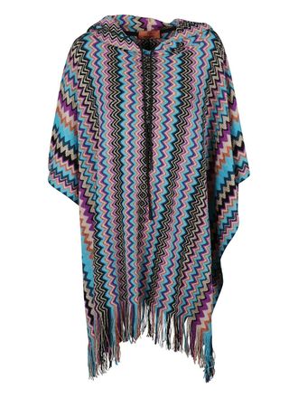 Missoni hooded fringed poncho - Blauw