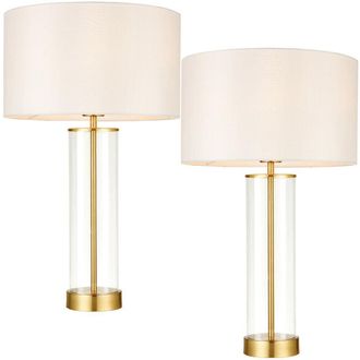 Loops 2 PACK Touch Dimmable Table Lamp Gold Glass & White Shade Modern Bedside Light
